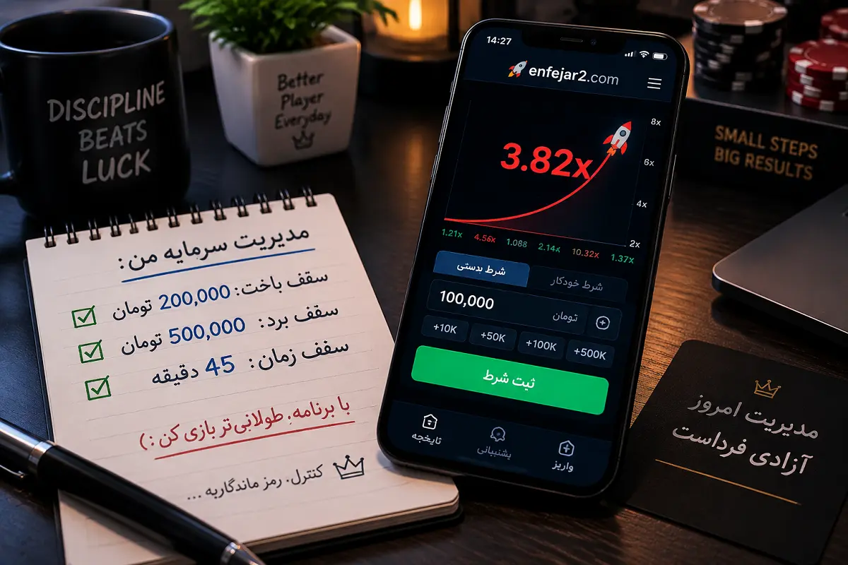 یادداشت مکتوب سه سقف مدیریت سرمایه شامل سقف باخت، سقف برد و سقف زمان جلسه کنار صفحه بازی
